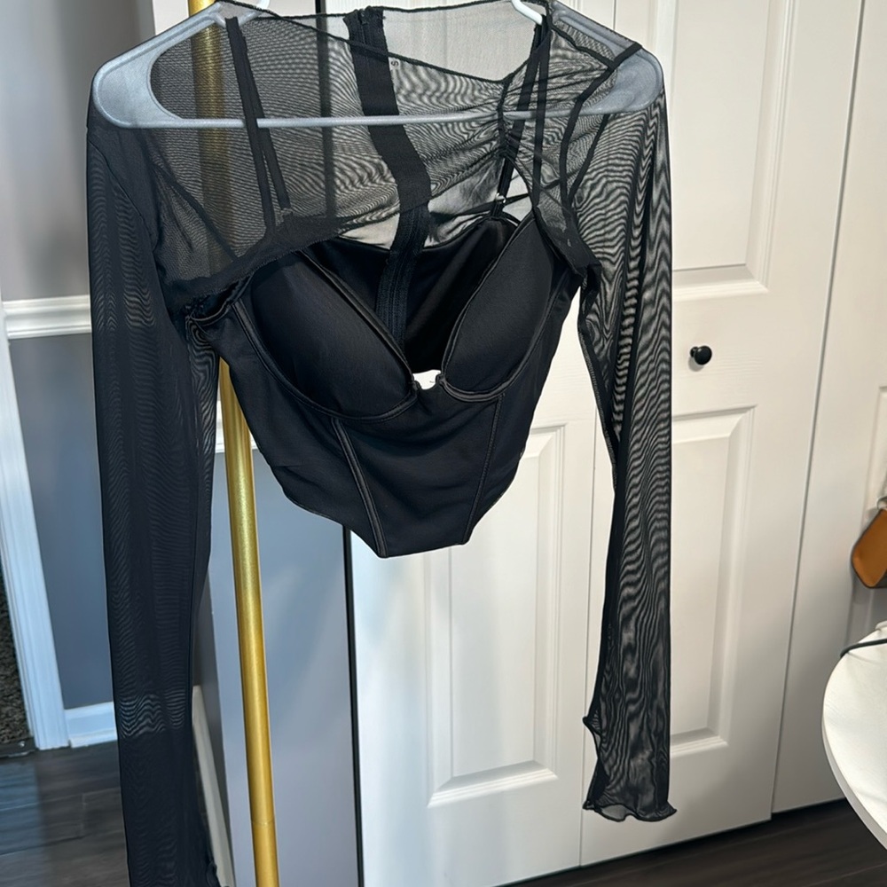 Sheer Bodycon Like Top Black Small